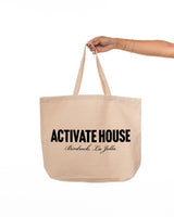 The Tote Bag - Natural - Activate House - Center Full Text Stacked - Black