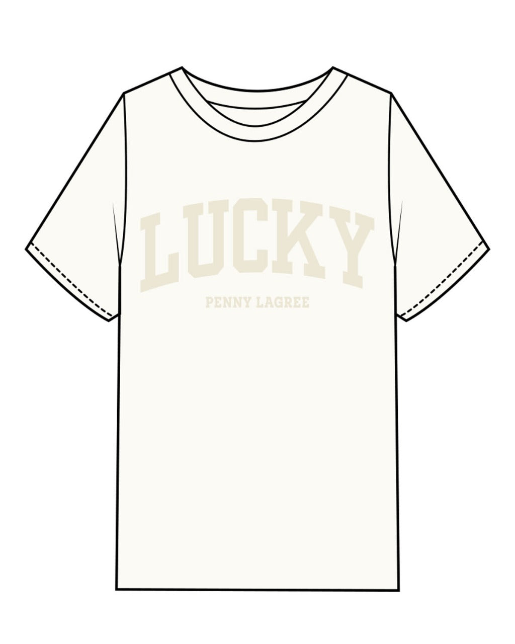 The Womens Heavyweight Tee - Off White - Lucky Penny - Center Chest Stacked - Tone on Tone