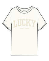 The Womens Heavyweight Tee - Off White - Lucky Penny - Center Chest Stacked - Tone on Tone
