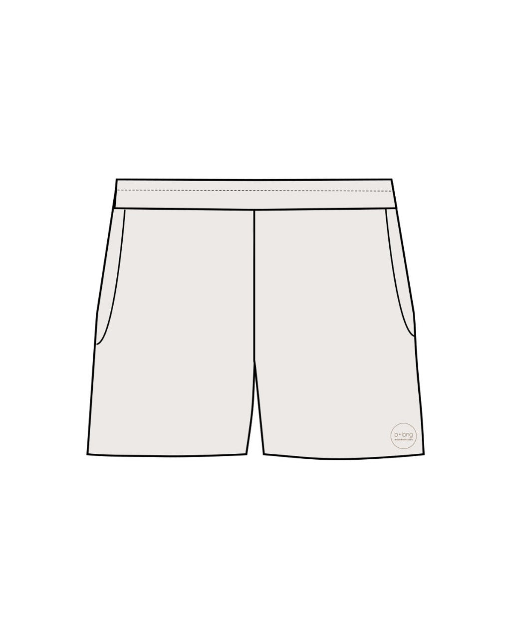 The Womens Sweat Shorts - Bone - B Long Pilates - Left Leg Bottom Corner - Embroidered - Brown