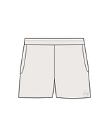 The Womens Sweat Shorts - Bone - B Long Pilates - Left Leg Bottom Corner - Embroidered - Brown