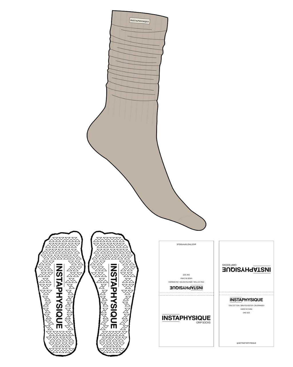 The Slouch Sock - Tan - Instaphysiques - Sew on Logo - Triangle Shape Grip - Translucent