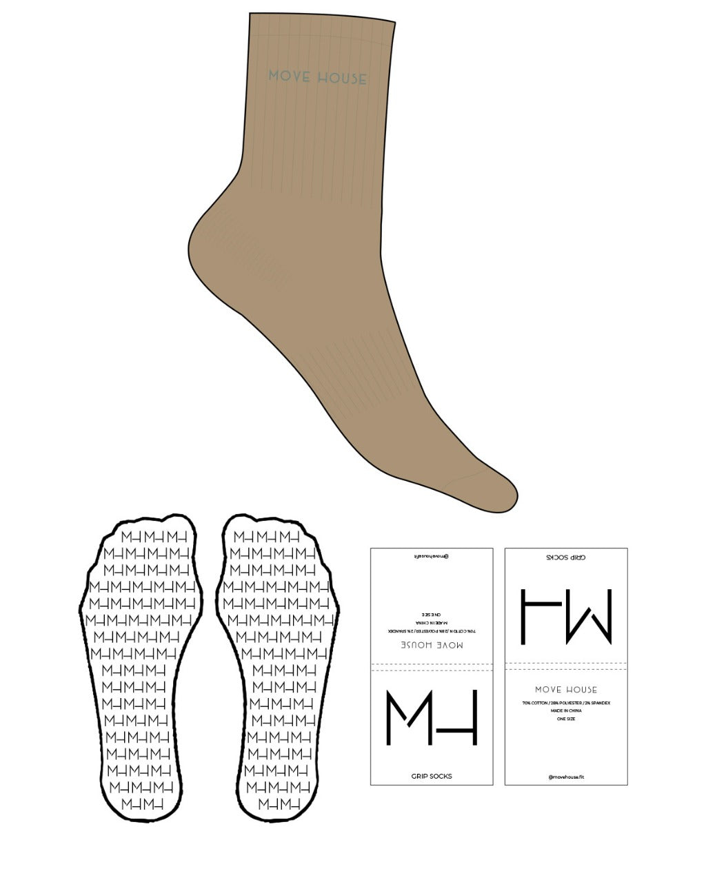 The 3/4 Crew Sock - L 287 - Move House - Top Logo - Embroidered - Sage - Custom Shape Grip - Transparent