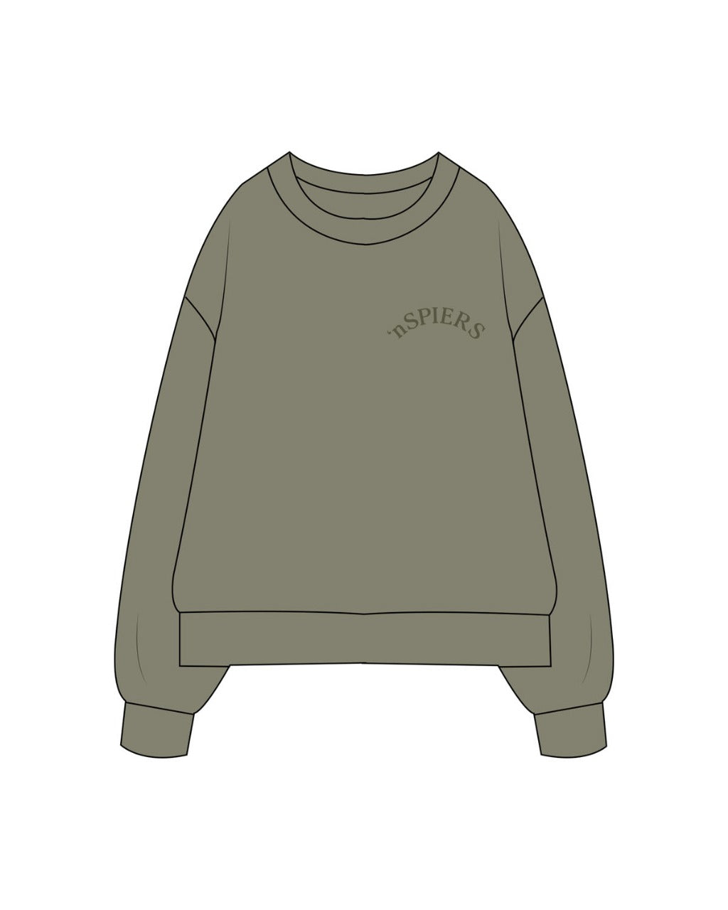 The Womens Heavyweight Crewneck - Eucalyptus - NSpiers - Left Chest Arc & Back Stacked Arc - Embroidered - Printed - Tone on Tone