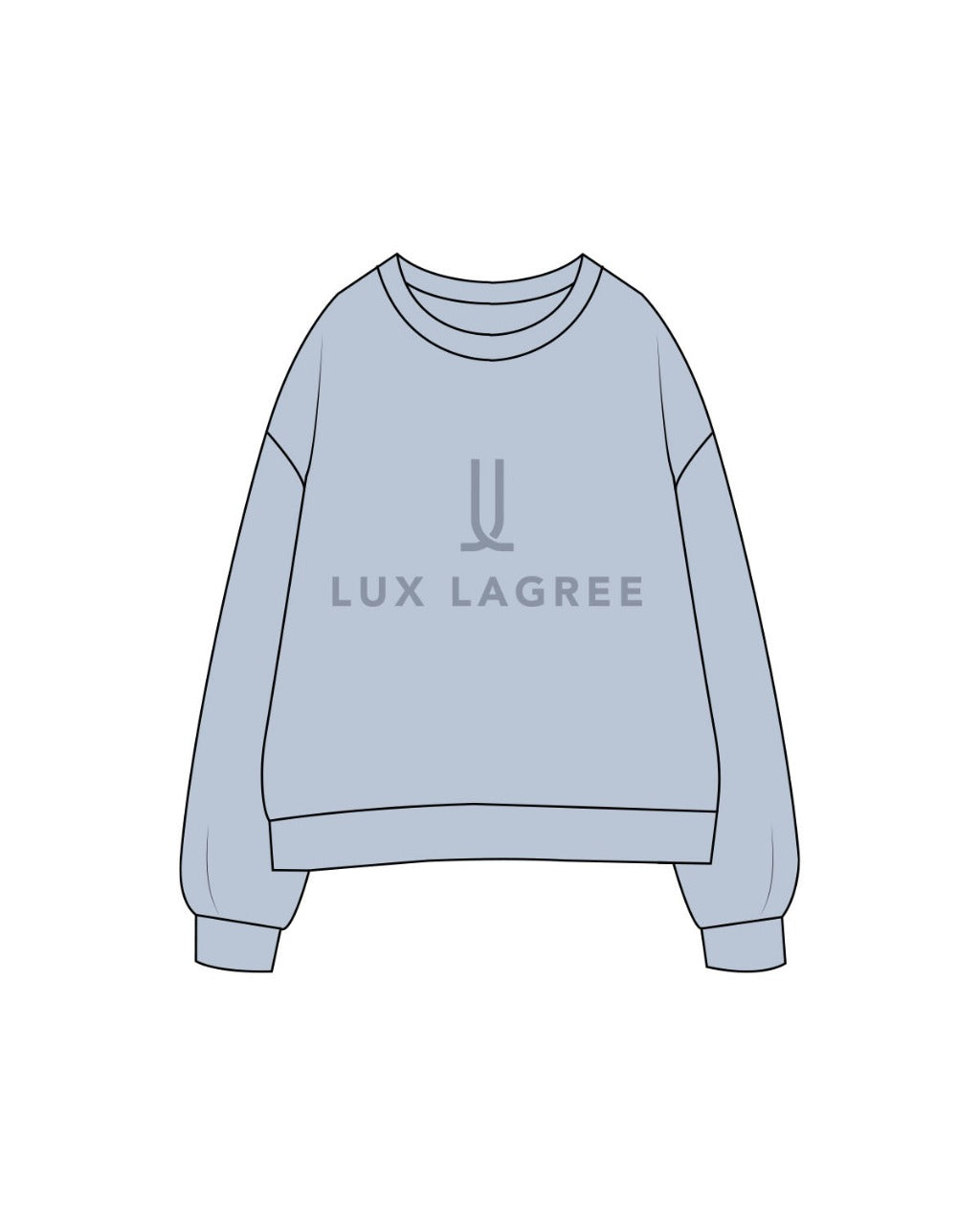 The Womens Crewneck - Powder - Lux Lagree - Center Front Stacked - Printed - Tone on Tone