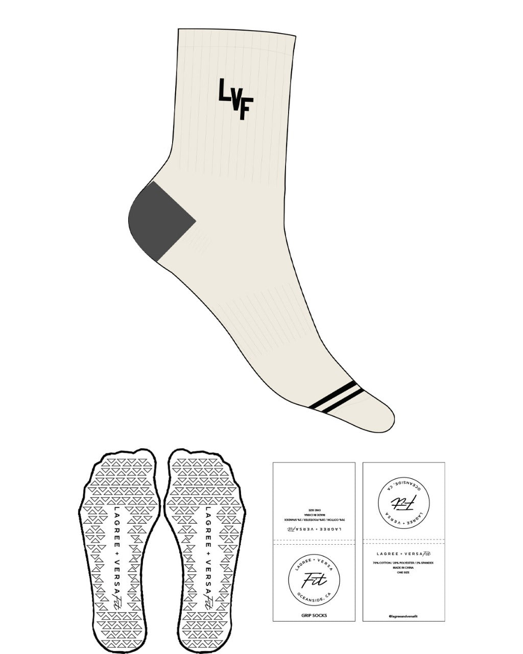 The 3/4 Crew Sock - Off White - Lagree Versa - Top Logo - Toe Strips - Black - Triangle Grip - Transparent