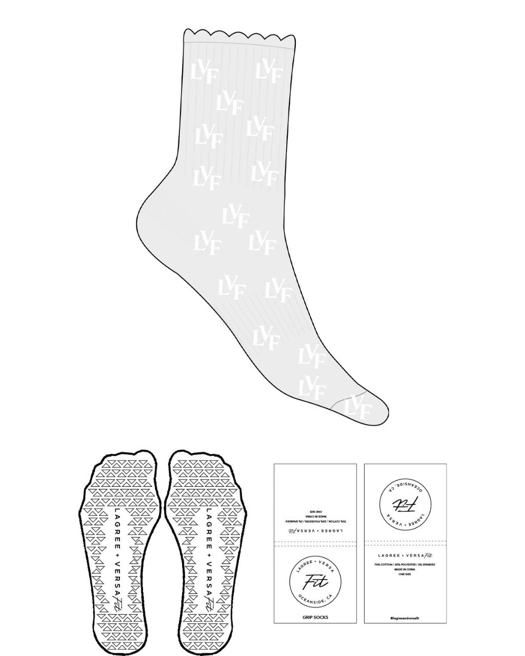 The 3/4 Crew Sock - Heather - Lagree Versa - Wrapped Logo "LVL" -  White - Triangle Grip - Transparent