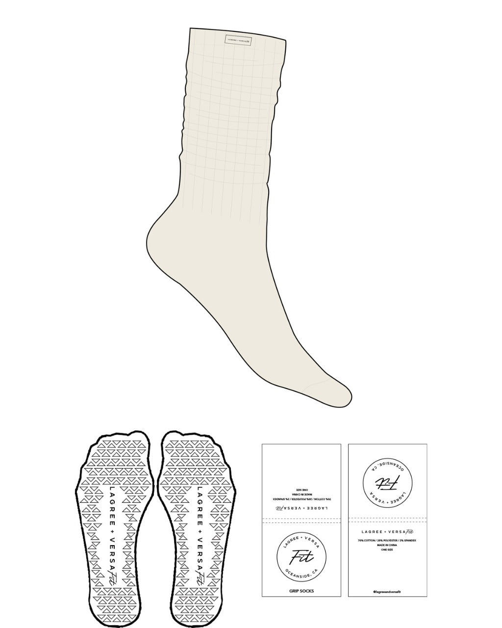 The Slouch Sock - Off White - Lagree Versa - Sew on Logo - Triangle Grip - Transparent