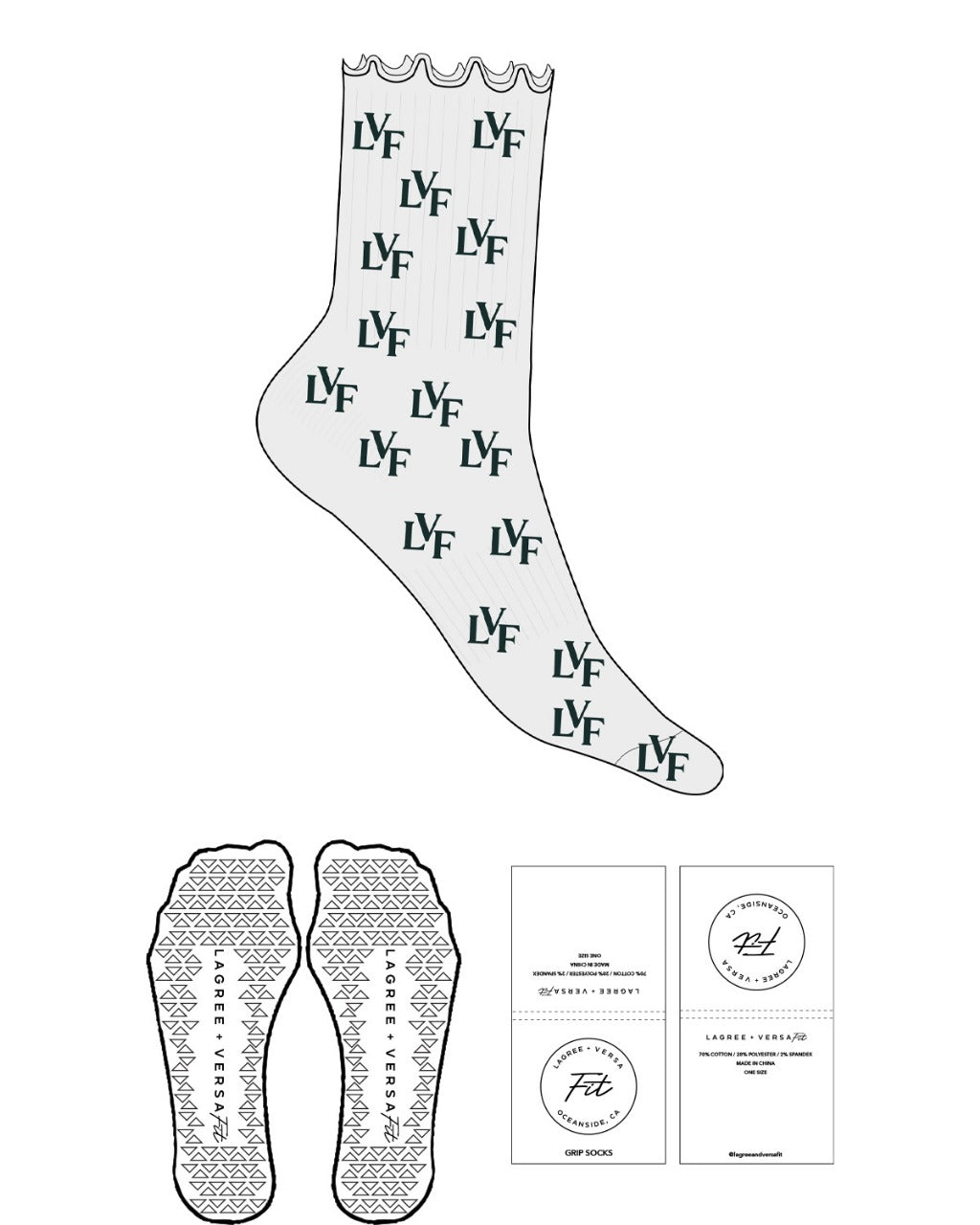 The 3/4 Crew Sock - Heather - Lagree Versa - Wrapped Logo "LVL" -  Green - Triangle Grip - Transparent