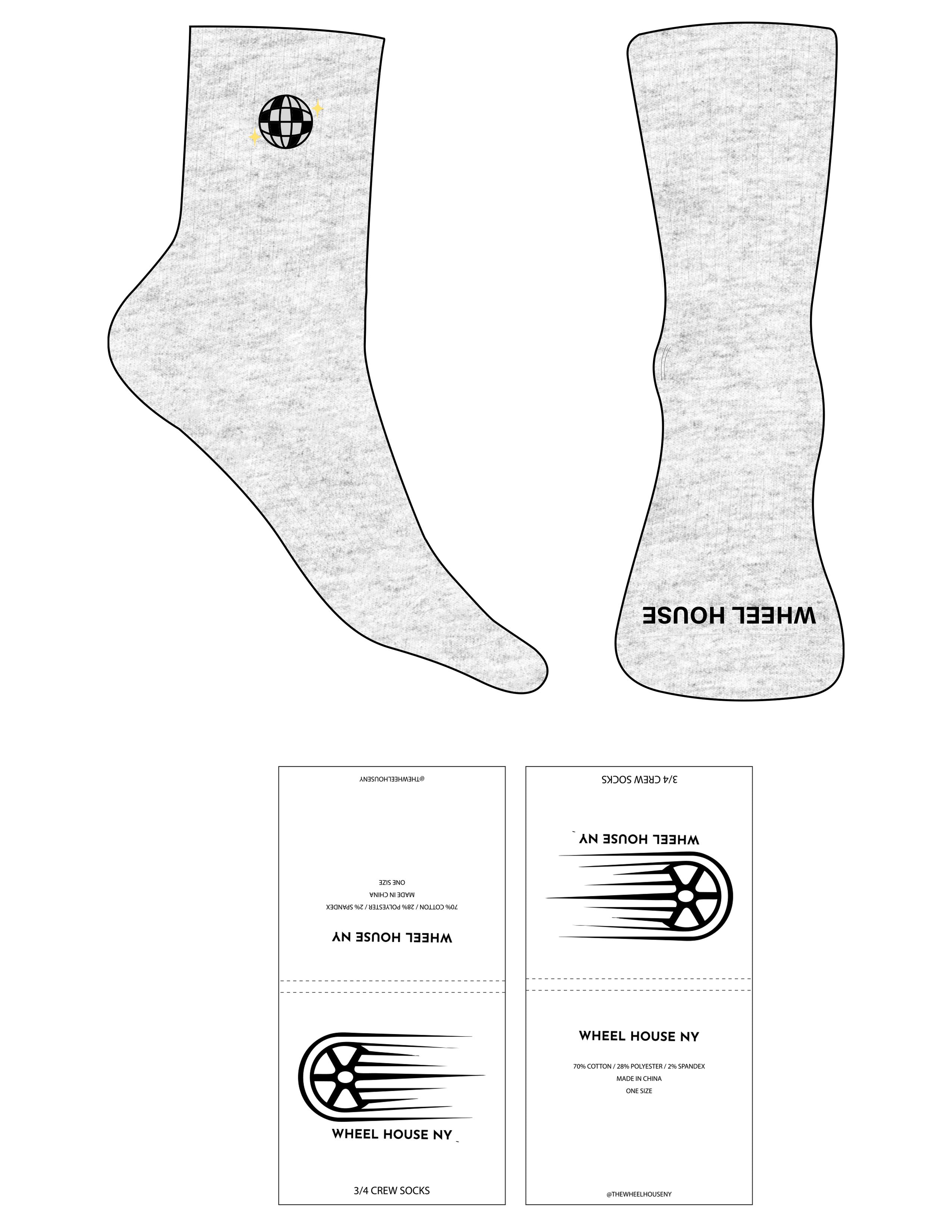 The 3/4 Crew Sock - White Heather - Wheel House NY - Top Logo Full Color Embroidered - Black Toe Logo - Full