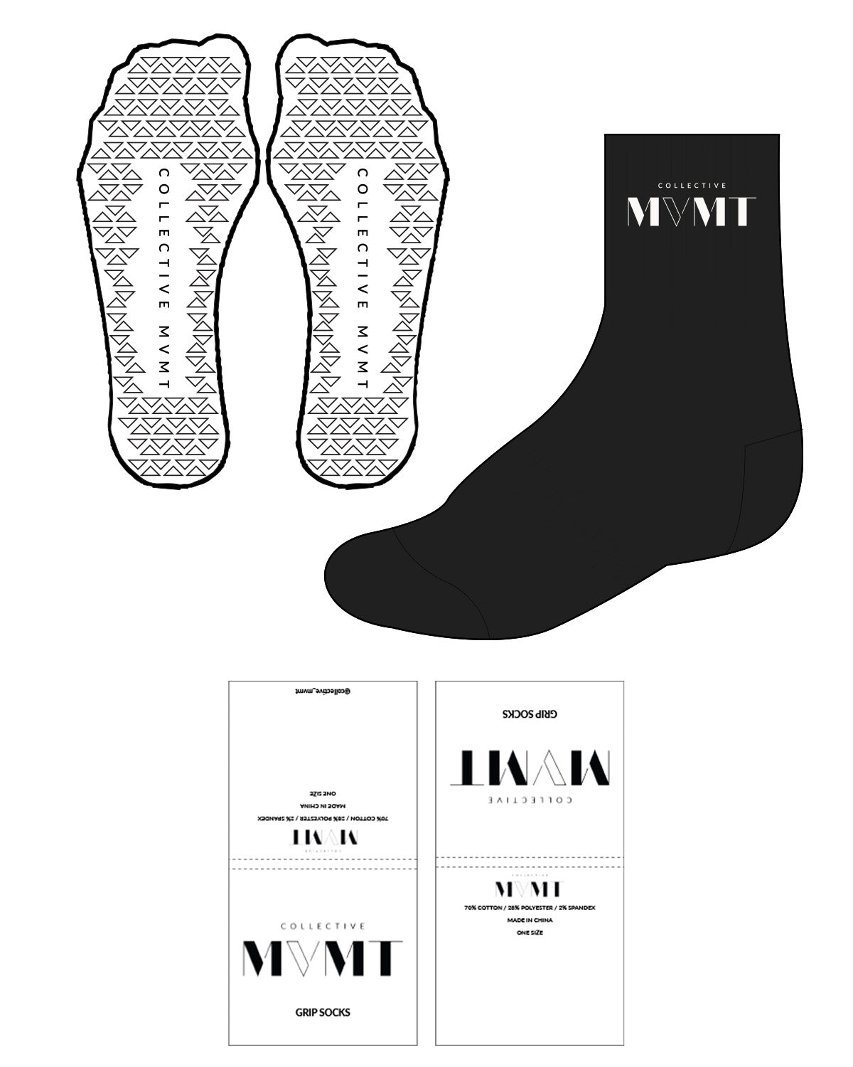 The 3/4 Crew Sock - Black - Collective Movement - Top Center - White