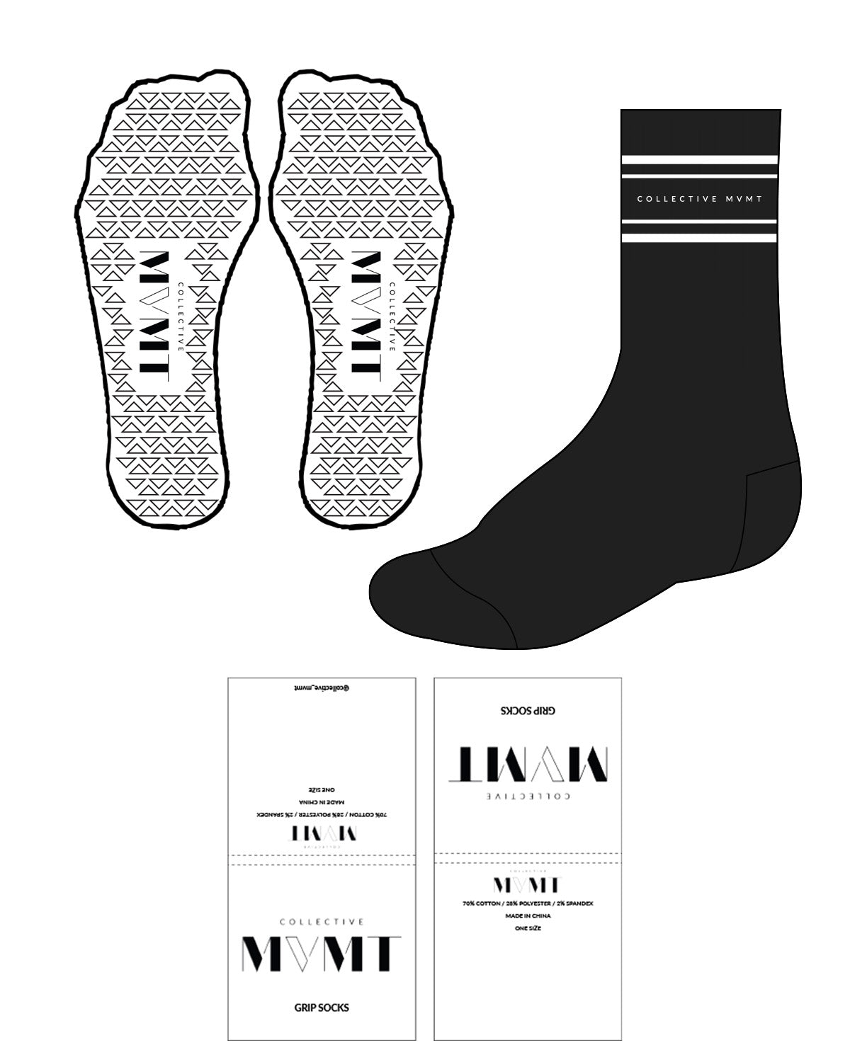 The Crew Sock - Black - Collective Movement - Top Center - White