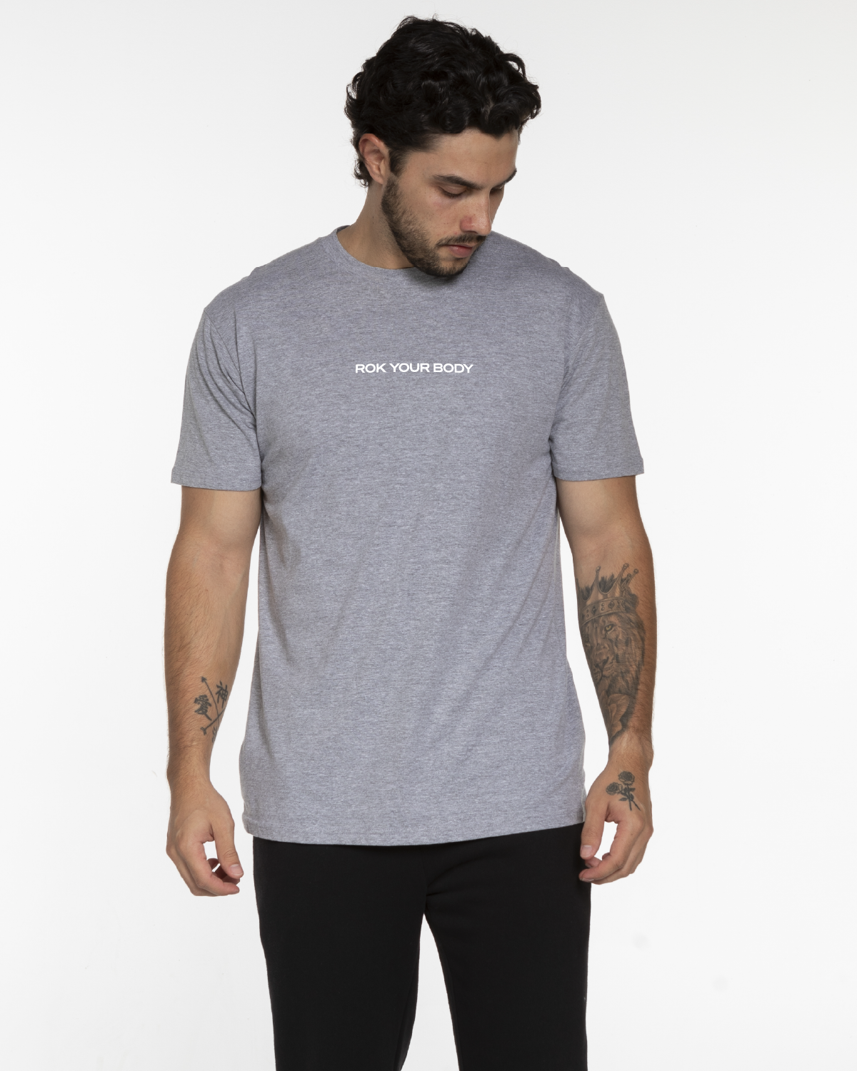 The Mens Tee - Heather  - Bodyrok Employee - Center Chest & Back Stacked - Printed - White