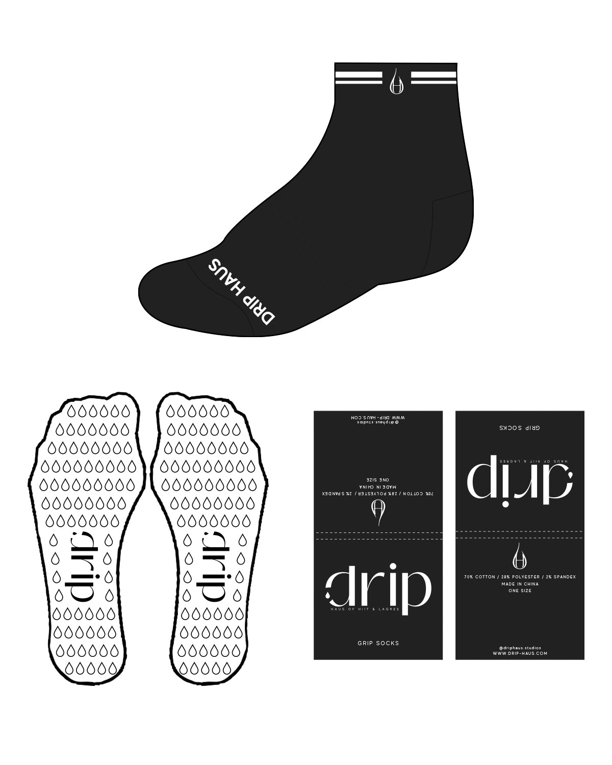 The 1/2 Crew Grip Sock - Black - Drip Haus - White