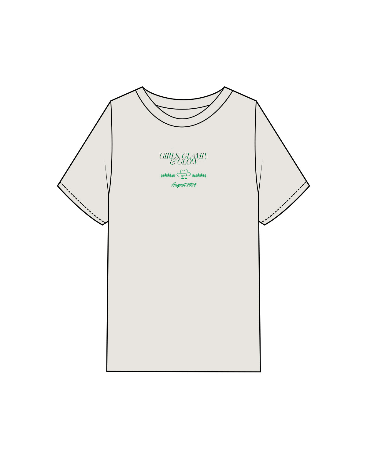 The Womens Heavyweight Tee - Washed Bone - Girls Glamp and Glow - Center Chest Logos - Green
