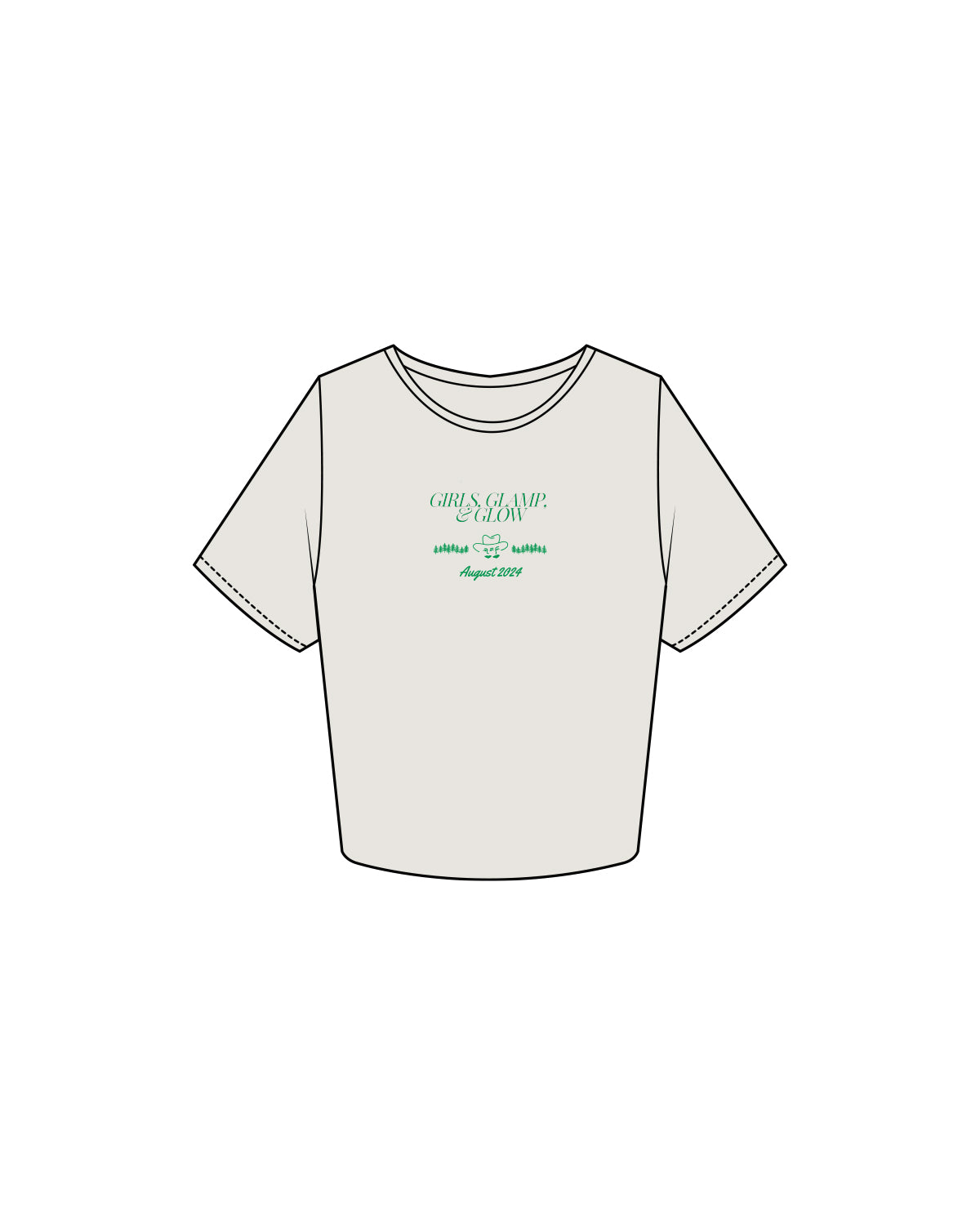 The Crop Tee - Bone - Girls Glamp and Glow - Center Chest Logos - Green