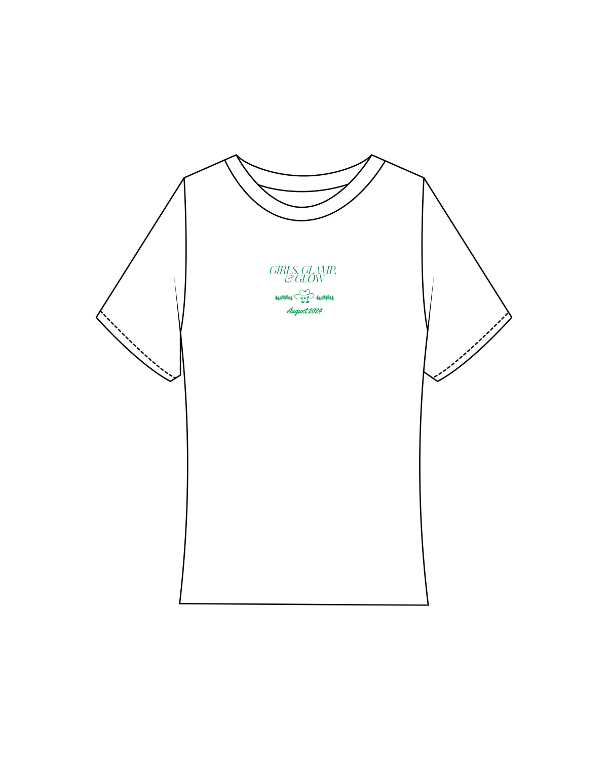 The Baby Tee - White - Girls Glamp and Glow - Center Chest Logos - Green
