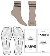 The Crew Sock - Dark Sand - Karve Lagree Fit - Black Stripes - Top & Toe Logo - Black - Heart Grip - Black