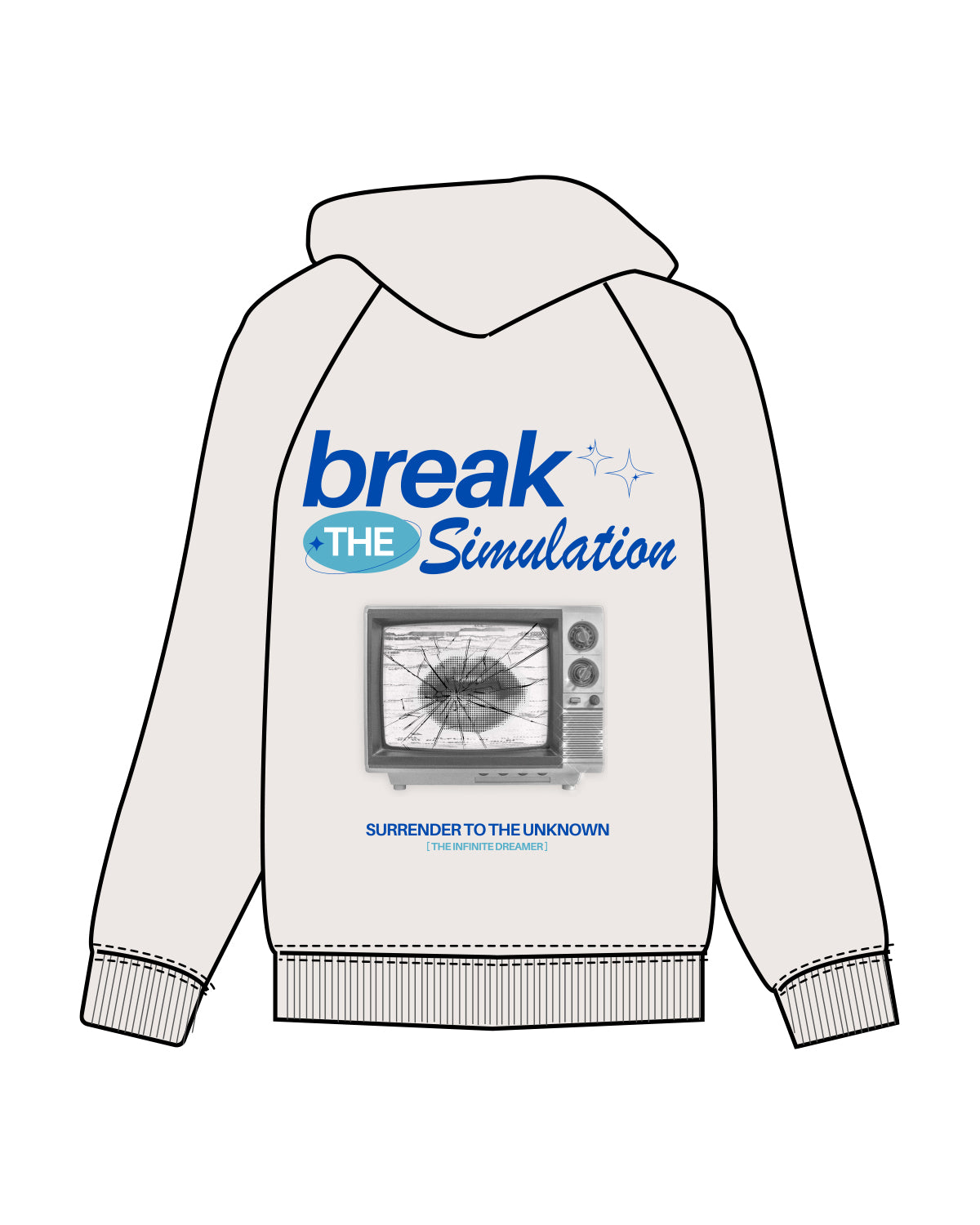 The Womens Hoodie - Bone - Infinite Dreamer - Center Chest, Right Arm & Center Back Stacked - Full Color