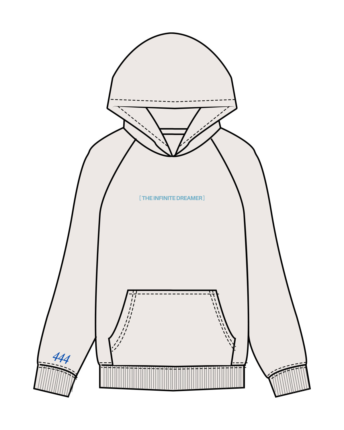 The Womens Hoodie - Bone - Infinite Dreamer - Center Chest, Right Arm & Center Back Stacked - Full Color