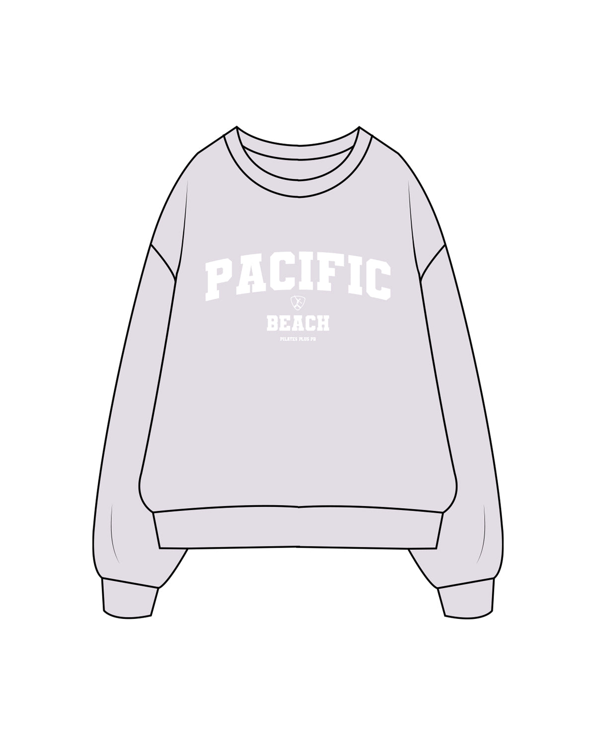 The Womens Crewneck - Orchid - Pilates Plus Pacific Beach - Collegaite Logo - White