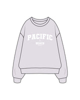 The Womens Crewneck - Orchid - Pilates Plus Pacific Beach - Collegaite Logo - White