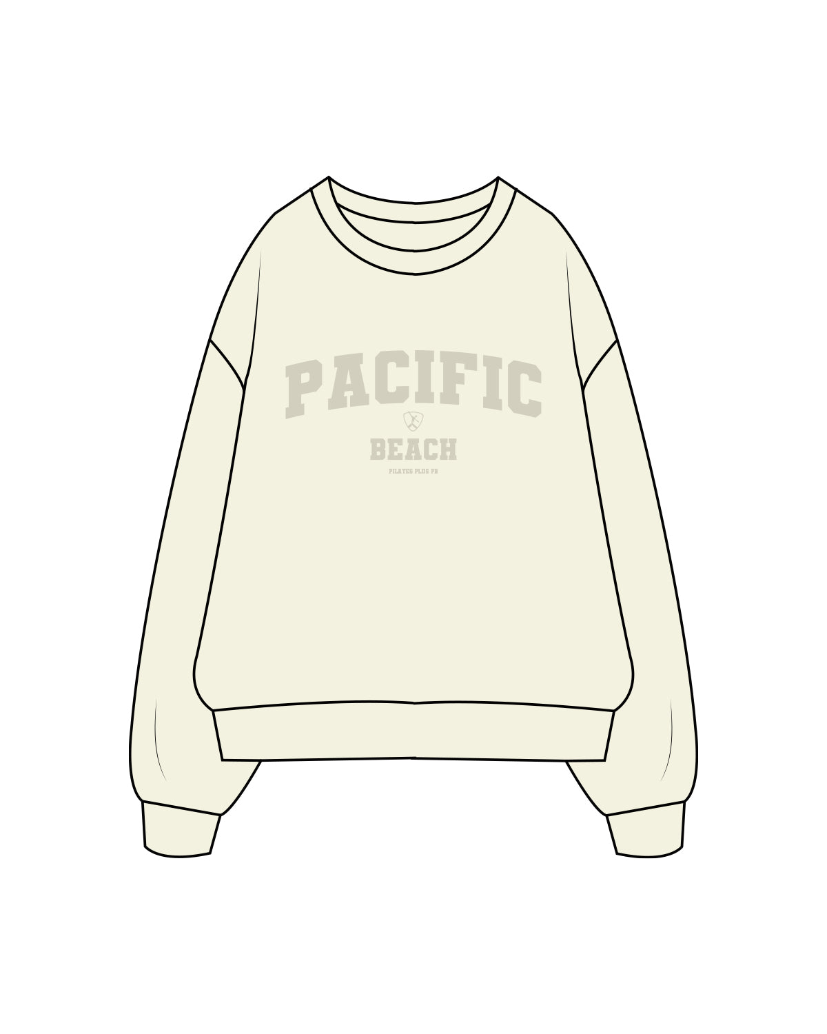The Womens Crewneck - Butter - Pilates Plus Pacific Beach - Collegaite Logo - Tone on Tone