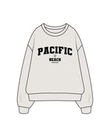 The Womens Crewneck - Washed Bone - Pilates Plus Pacific Beach - Collegaite Logo - Black