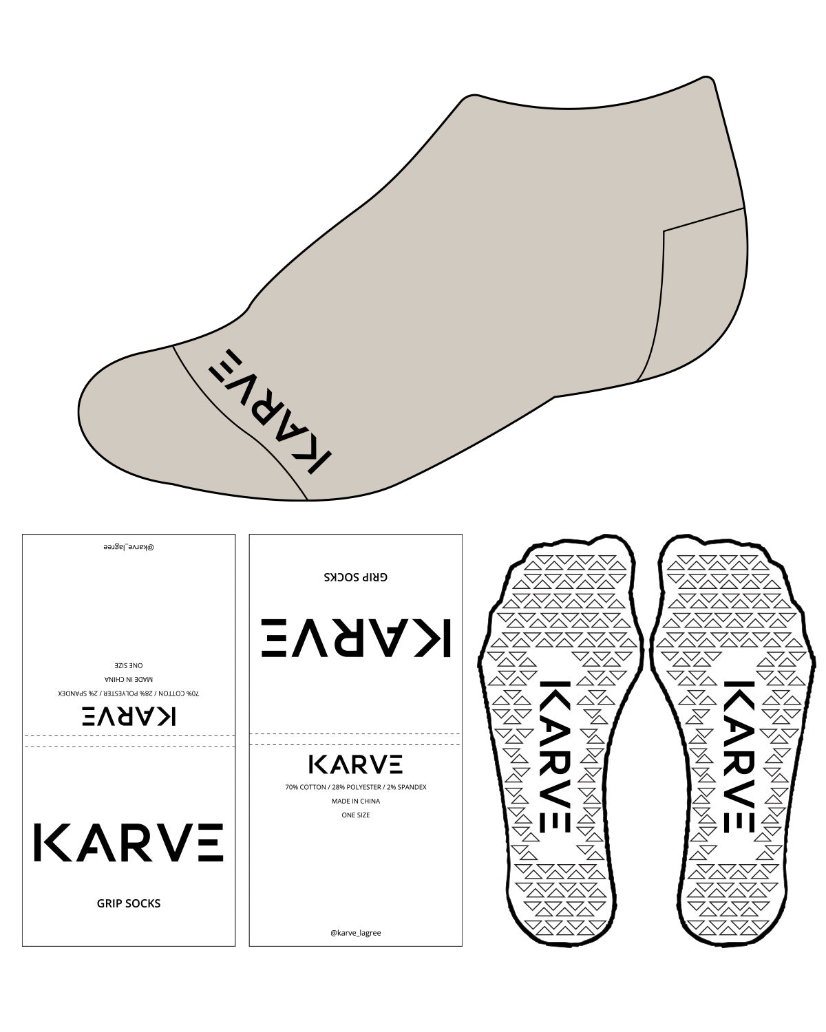 The Ankle Sock - Agreeable Gray L201 - Karve - Front - Black Logos - Black Triangle Grip