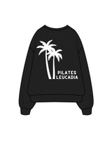 The Womens Heavy Crewneck - Black - Pilates Leucadia - Center & Back Logos - White