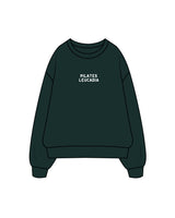 The Womens Heavy Crewneck - Pine Green - Pilates Leucadia - Center Chest & Back Logos - White