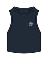 The Ribbed Crop Tank - Navy - Level Fitness - Left Chest - Embroidered - White