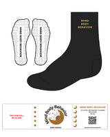 The 3/4 Crew Sock - Black - Mind Body - Center Stacked - Text - Gold - Circle Shape Grip - Gold