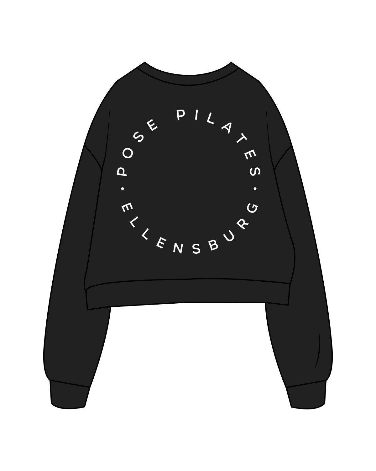 The Oversized Crop - Black - Pose Pilates - Left Chest & Back Center - White