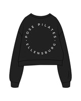 The Oversized Crop - Black - Pose Pilates - Left Chest & Back Center - White
