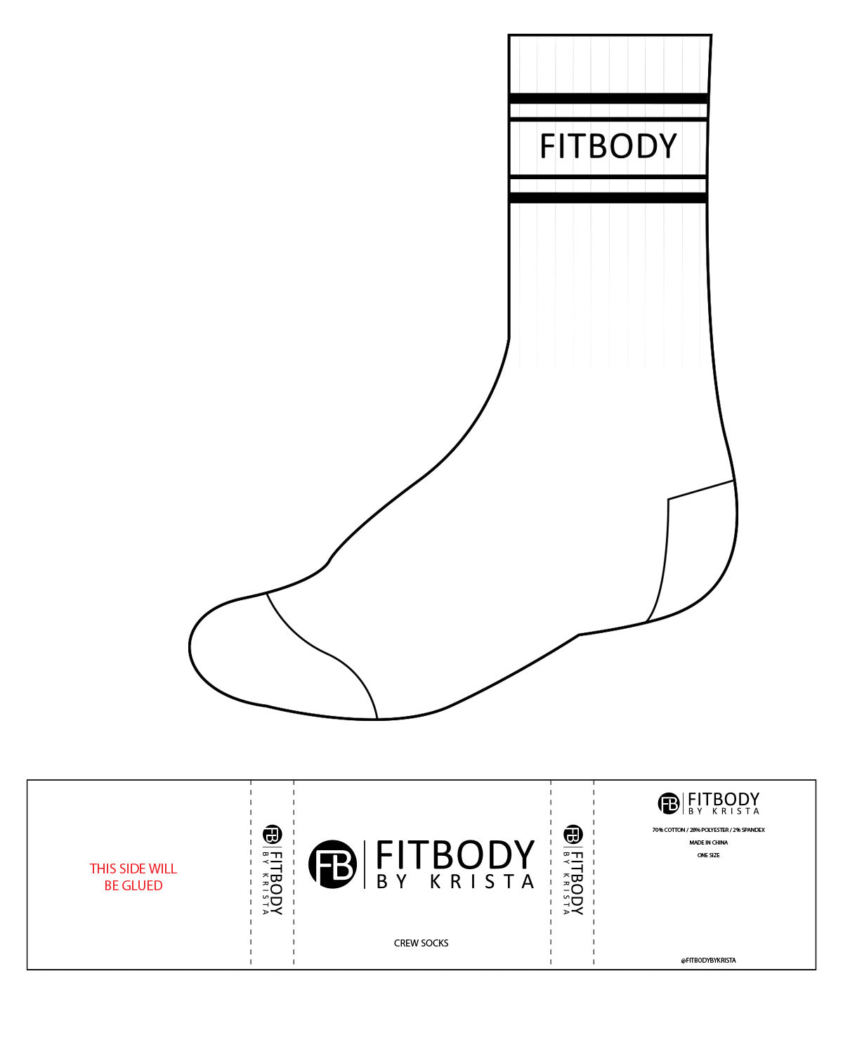 The Crew Sock - White - Fitbody - Bottom Line - Black