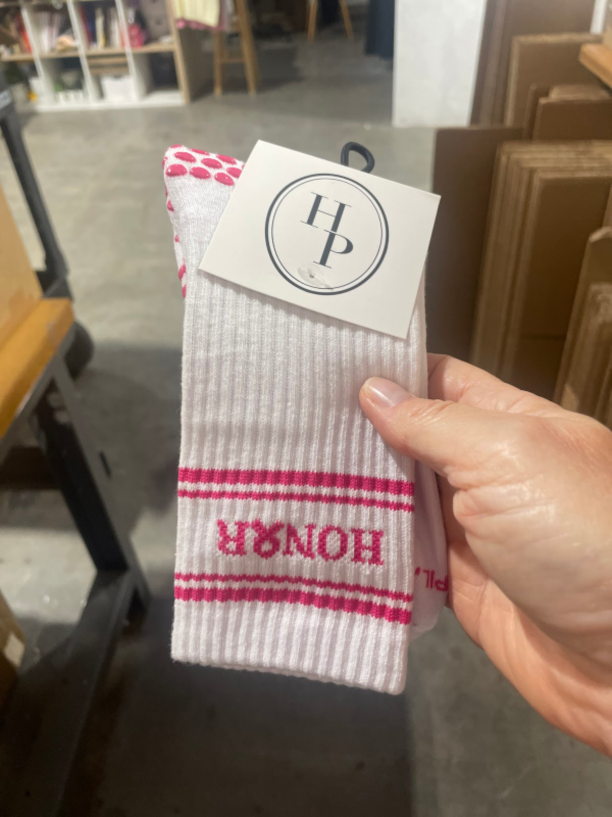 The Crew Sock - White / Breast Cancer Pink - Honor Pilates