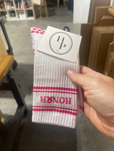 The Crew Sock - White / Breast Cancer Pink - Honor Pilates