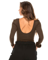 Scoop Back Long-Sleeve Bodysuit - Olive